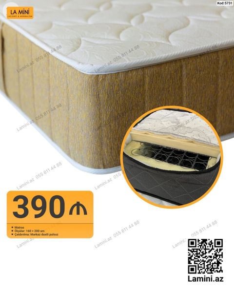 La Mini matras – ölçü: 160 x 200 sm. Yay bloklu konstruksiya, üst — Bakı