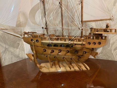 Ağacdan hazırlanmış dekorativ yelkənli gəmi maketi - Material — Bakı