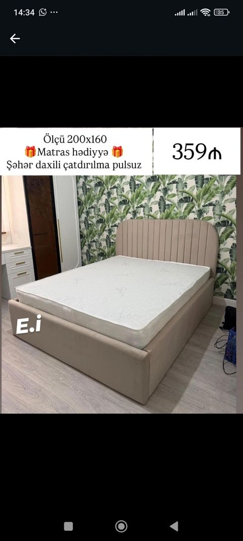 Məhsul: Yumşaq başlıqlı iki nəfərlik çarpayı + hədiyyə matras - Ölçü — Bakı