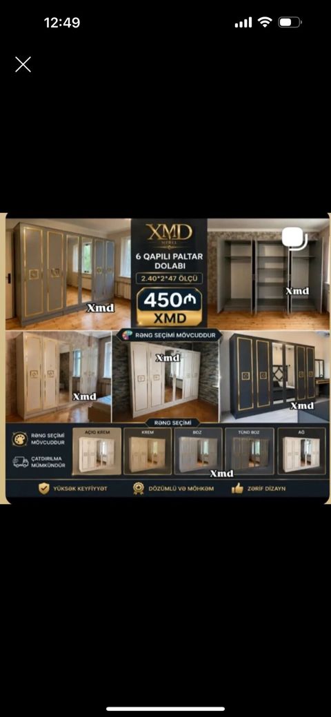 6 qapılı paltar dolabı – XMD Mebel Ölçü: 2,40 2,47 m Qiymət: 450 — Bakı