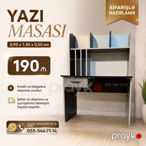 Yazı masası – sifarişlə hazırlanır. Ölçülər: 0,90 x 1,40 x 0,50 m — Bakı