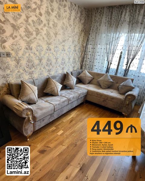 Lamini.az – Kod: 2550 Məhsul: Künc divan - Ölçülər: 280 200 sm — Bakı