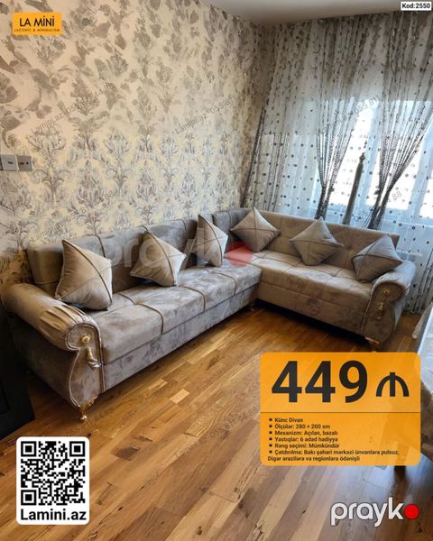 Lamini.az – Kod: 2550 Məhsul: Künc divan - Ölçülər: 280 200 sm