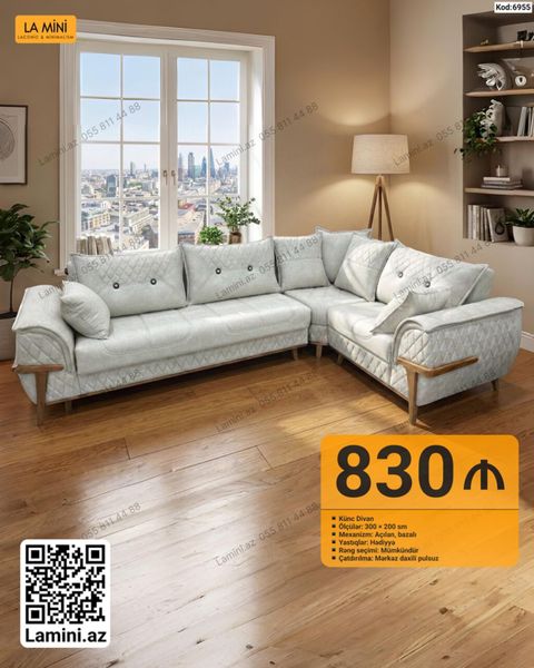 Künc divan – 300 x 200 sm Minimalist və zərif dizayna malik künc — Bakı