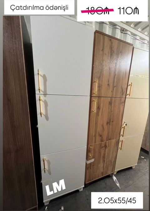 Mebel dolabı – 2 qapılı, şaquli bölməli model. Ölçülər: 2.05 x 55 x 45 — Bakı