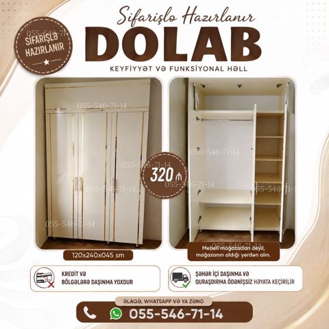 Düz dolab, Paltar üçün, Açılan, Korpuslu, 3 qapılı — Bakı