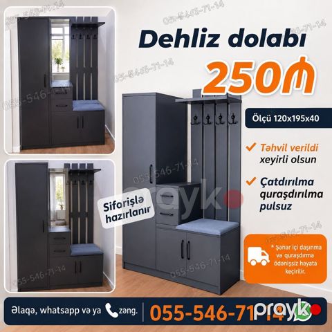 Dehliz dolabı – 250₼ Ölçü: 120×195×40 sm - Sifarişlə hazırlanır — Bakı