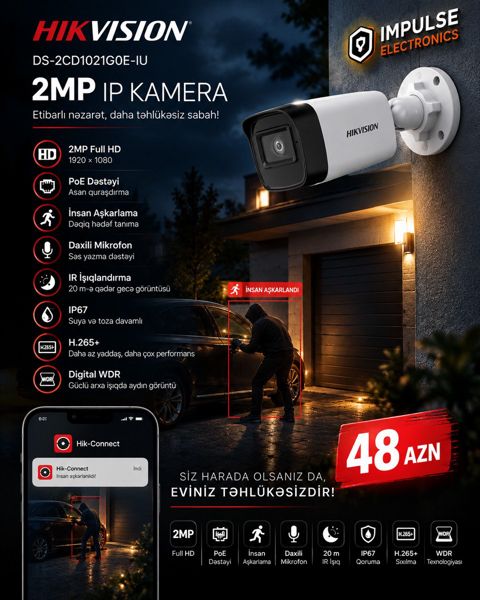 Hikvision IP Kamera 2MP Mikrofonlu AI İnsan Aşkarlama IP67 Çöl Kameras — Bakı