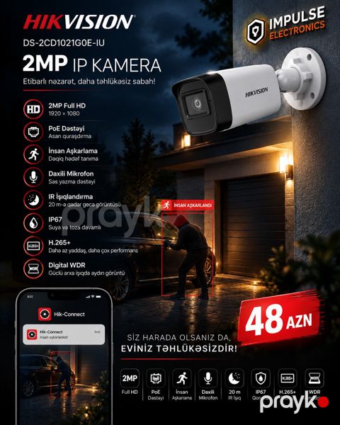 Hikvision IP Kamera 2MP Mikrofonlu AI İnsan Aşkarlama IP67 Çöl Kameras