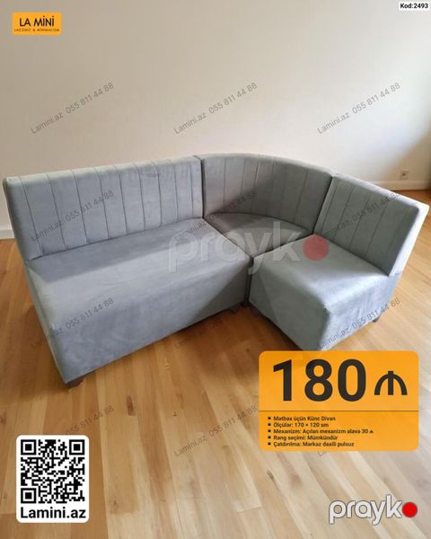 Mətbəx üçün künc divan - Ölçülər: 170 x 120 sm - Mexanizm: açılan