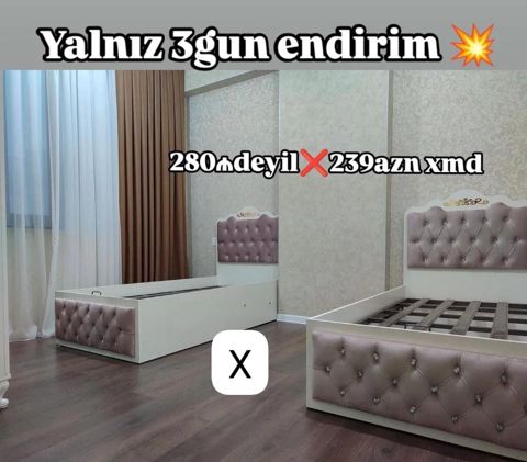 Uşaq/gənc çarpayı dəsti - Model: Yumşaq başlıq və ön paneldə düyməli — Bakı