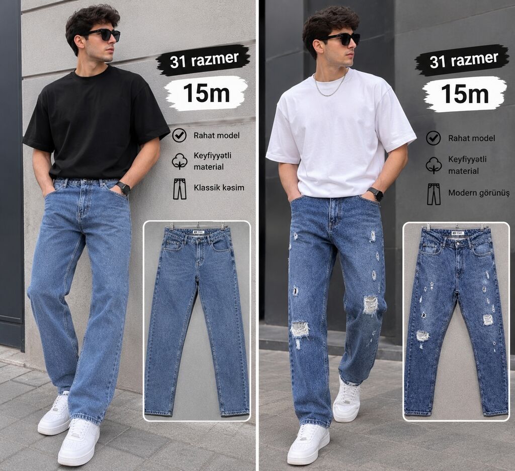 Məhsul: Kişi cins şalvarı - Razmer: 31 - Qiymət: 15 m - Model — Jins, Bakı