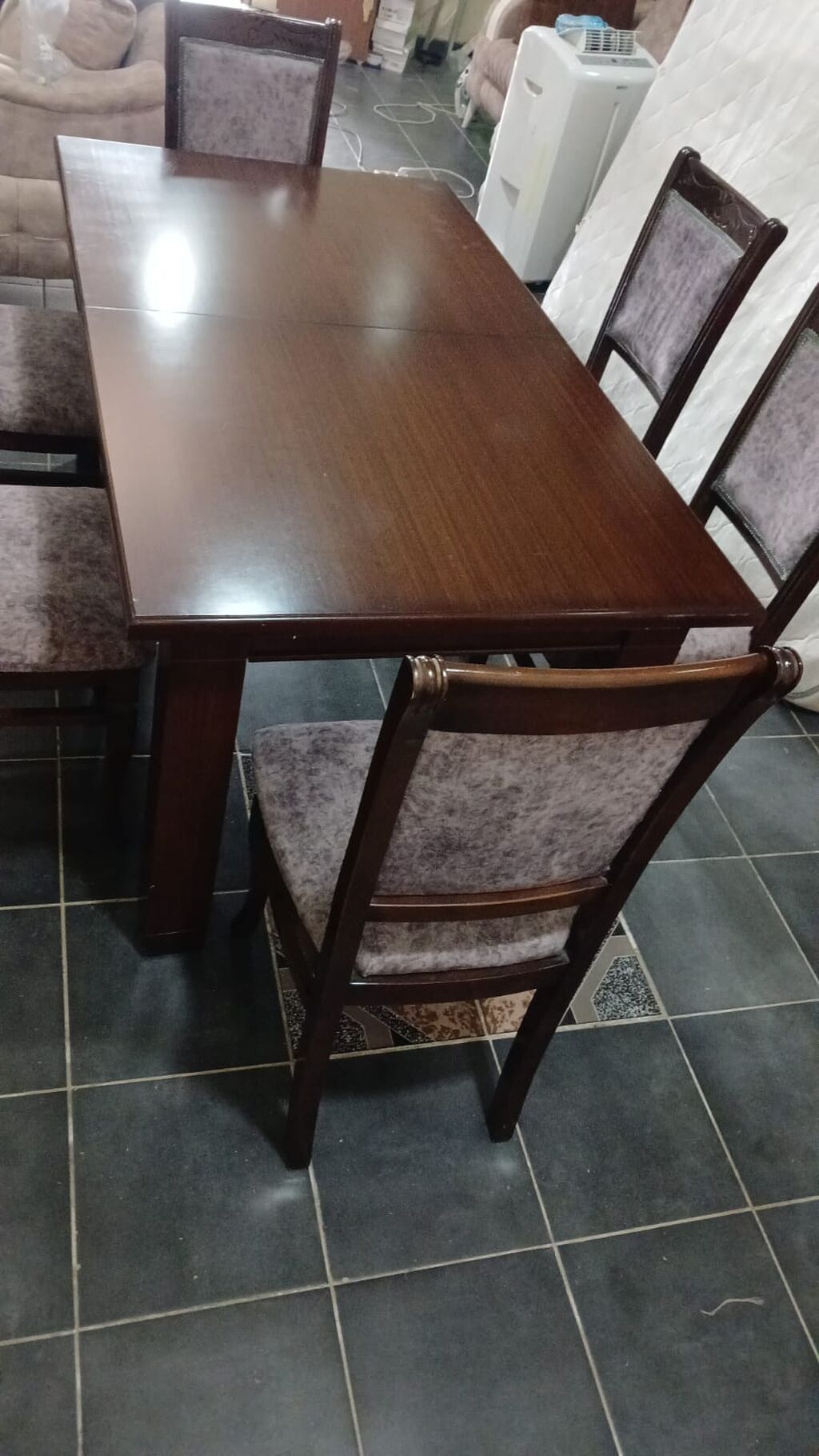 Qonaq otağı üçün, İşlənmiş, Açılan, Dördbucaq masa, 6 stul — Masalar və stullar, Bakı (2)
