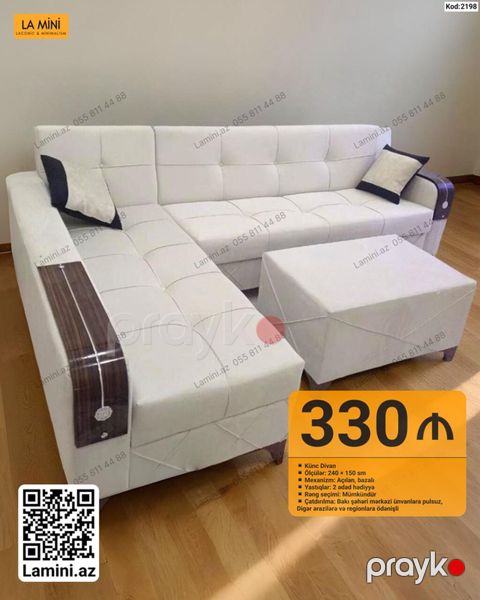 Künc divan dəsti – Kod: 2198 - Ölçülər: 240 150 sm - Mexanizm