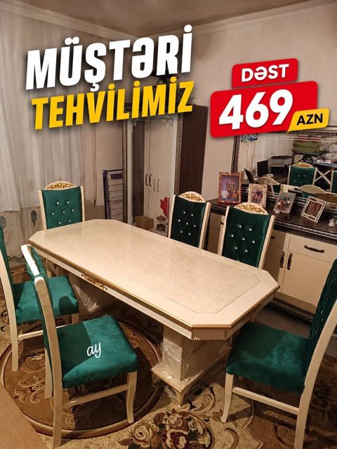 Yemək otağı üçün klassik üslubda masa–stul dəsti. - Dəst: 1 ədəd — Bakı