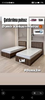 Tək nəfərlik çarpayı – dəmir karkas + matras - Ölçü: 90 sm x 200 sm — IlksimayMebel