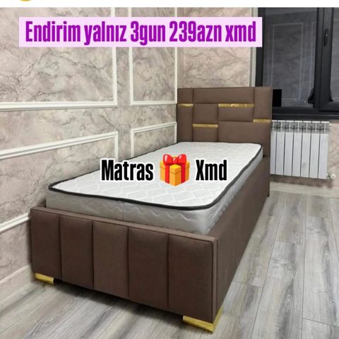 Tək nəfərlik çarpayı dəsti - Rəng: qəhvəyi - Başlıq: yumşaq döşənmiş — Mehdiabad