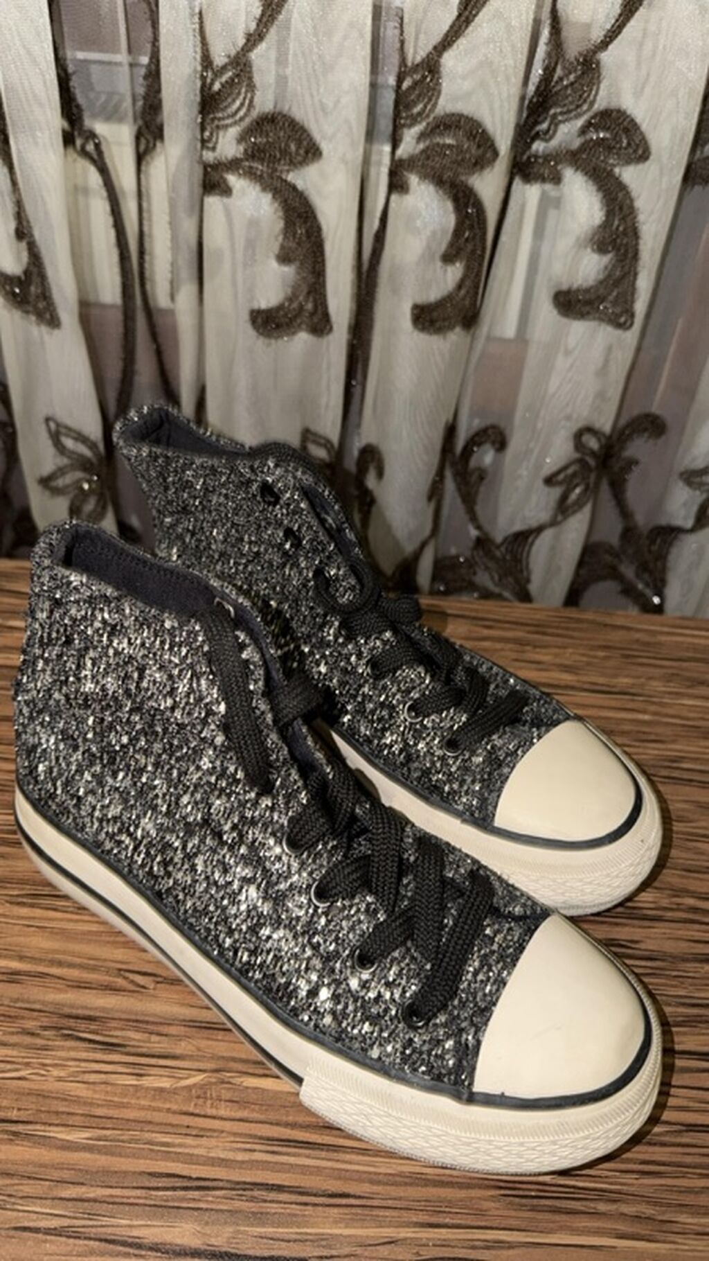 Qara-boz parıltılı hi-top krossovkalar - Model: şnurla bağlanan — Krosovka, Bakı (4)