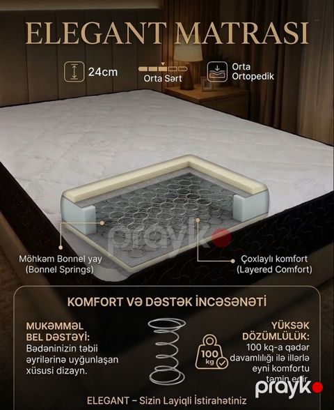 Elegant Matrası - Hündürlük: 24 sm - Bərkliyi: Orta sərt - Ortopedik