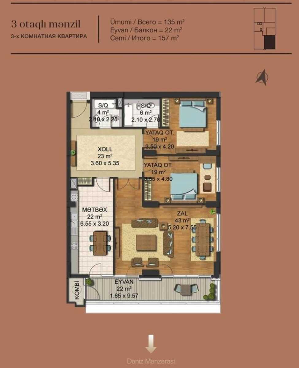 Satılır 3 otaqlı yeni tikili 157 m² — Mənzil, Bakı (8)