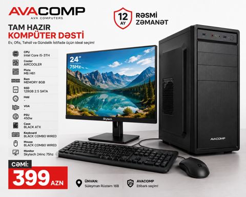 Ofis PC Desti PC+MONITOR+Keyboard&Mouse — Bakı