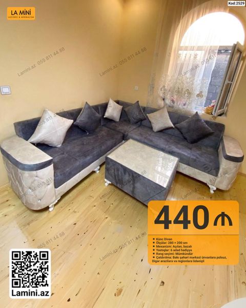 Künc divan dəsti – Kod: 2529 - Ölçü: 280 200 sm - Mexanizm: Açılan — Bakı