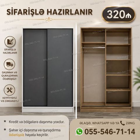 Düz dolab, Dəhliz üçün, Qarderob, Kupe, Korpuslu, 2 qapılı — Bakı