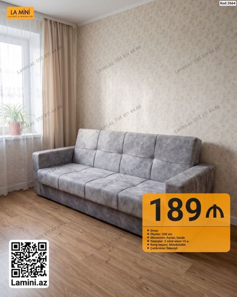 Divan – La Mini (Kod: 2664) - Ölçü: 200 sm - Mexanizm: Açılan, bazalı — Bakı