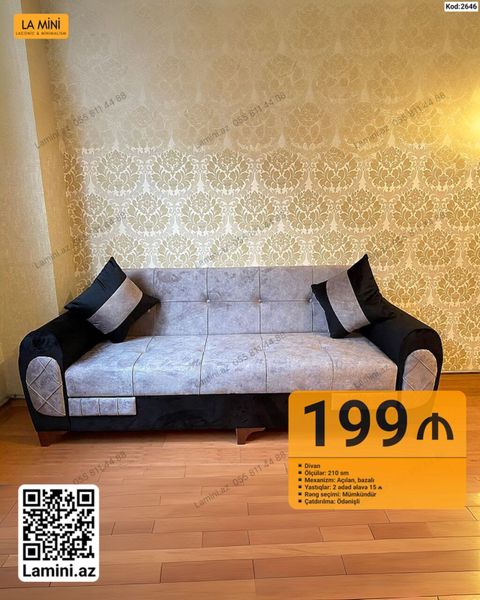 Divan – kod: 2646 - Ölçü: 210 sm - Mexanizm: açılan, bazalı (yataq — Bakı