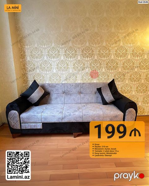Divan – kod: 2646 - Ölçü: 210 sm - Mexanizm: açılan, bazalı (yataq