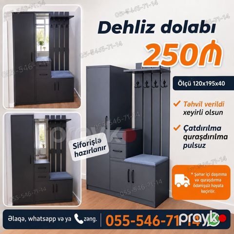 Dehliz dolabı – 250₼ Ölçü: 120×195×40 sm - Sifarişlə hazırlanır — Bakı