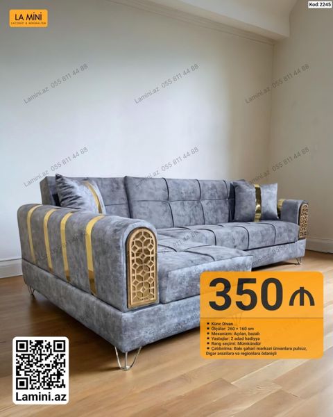 Künc divan – Kod: 2245 - Ölçülər: 260 160 sm - Mexanizm: Açılan — Bakı