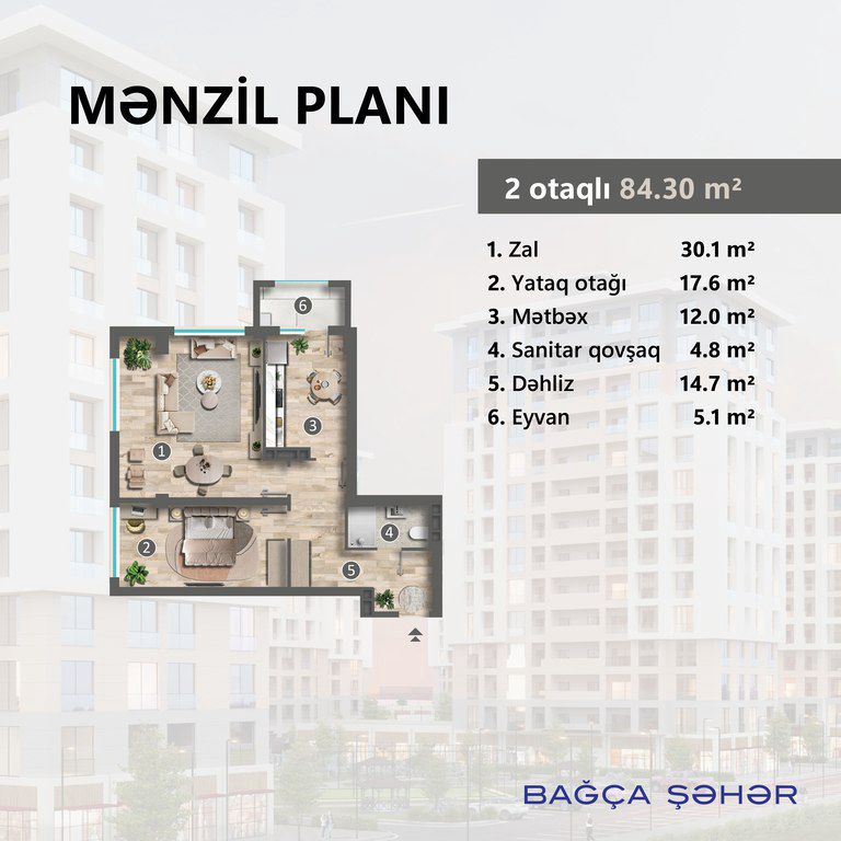 Satılır 2 otaqlı yeni tikili 84.3 m² — Mənzil, Sumqayıt (4)