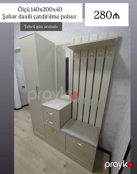 Dəhliz üçün çoxfunksiyalı asılqan-dolab dəsti - Ölçü: 140×200×40 sm — Bakı