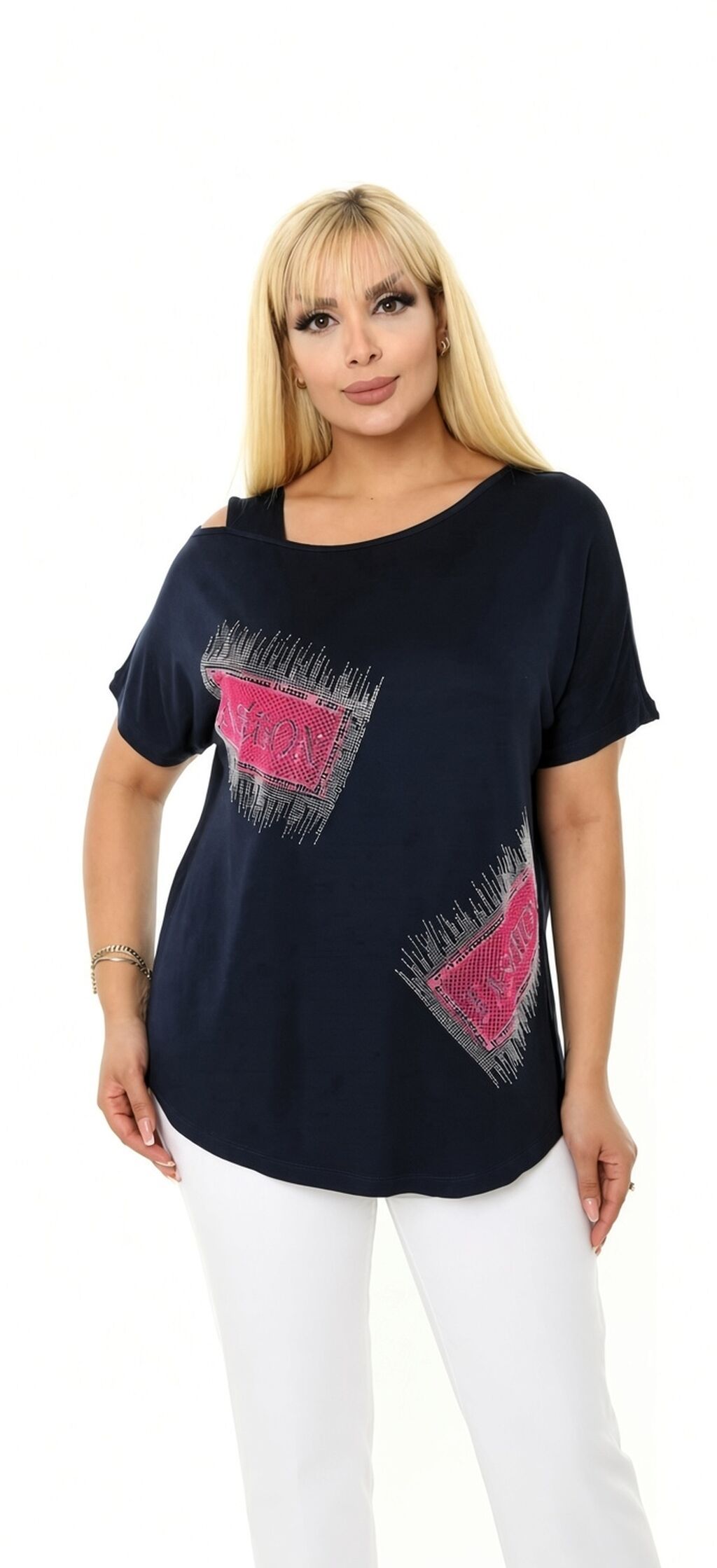 Qadınlar üçün qısaqoll bluz - Rəng: tünd göy - Kəsim: rahat/oversize — Köynək, Bakı (2)