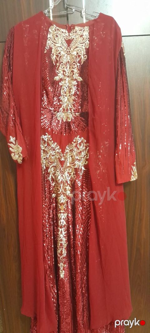 Qırmızı rəngli zərli ziyafət geyimi – kaftan üslubunda - Rəng: dərin — Bakı