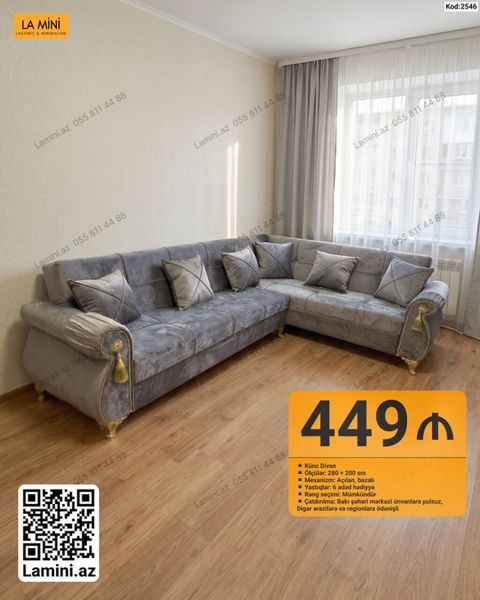 Künc Divan – La Mini (Kod: 2546) - Ölçülər: 280 200 sm - Mexanizm — Bakı