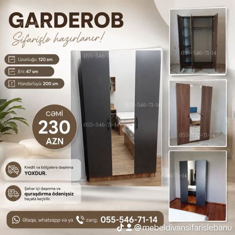 Garderob – sifarişlə hazırlanır Ölçülər: - Uzunluğu: 120 sm - En: 47 — Bakı