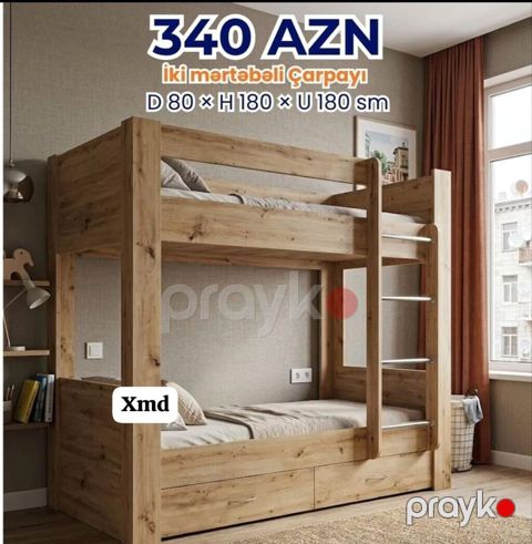 İki mərtəbəli çarpayı — 340 AZN Ölçülər: D 80 H 180 U 180 sm