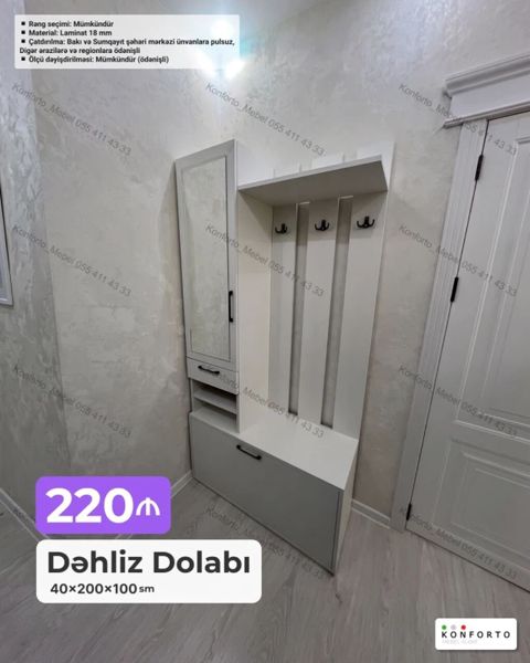 Dəhliz dolabı – 40×200×100 sm - Kompakt və funksional dizayn — Bakı