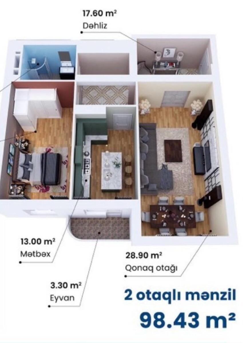 Satılır 2 otaqlı yeni tikili 100 m² — Mənzil, Bakı (2)