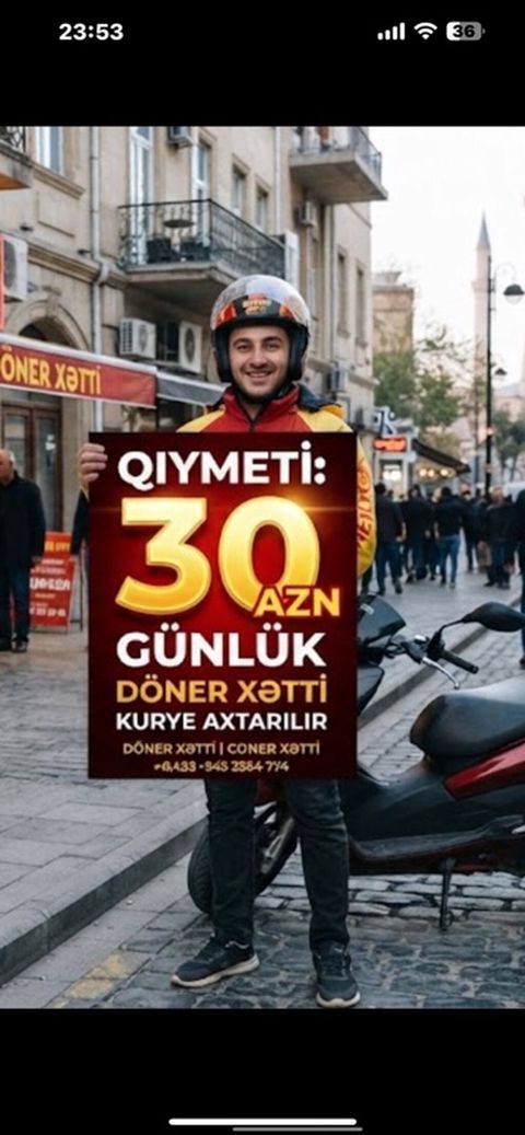 Moto-kuryer tələb olunur, Gündəlik ödəniş — Xırdalan