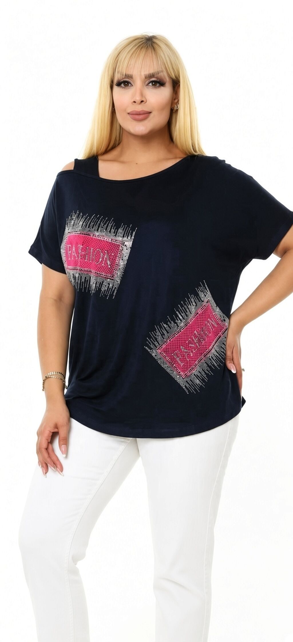 Qadınlar üçün qısaqoll bluz - Rəng: tünd göy - Kəsim: rahat/oversize — Köynək, Bakı (3)