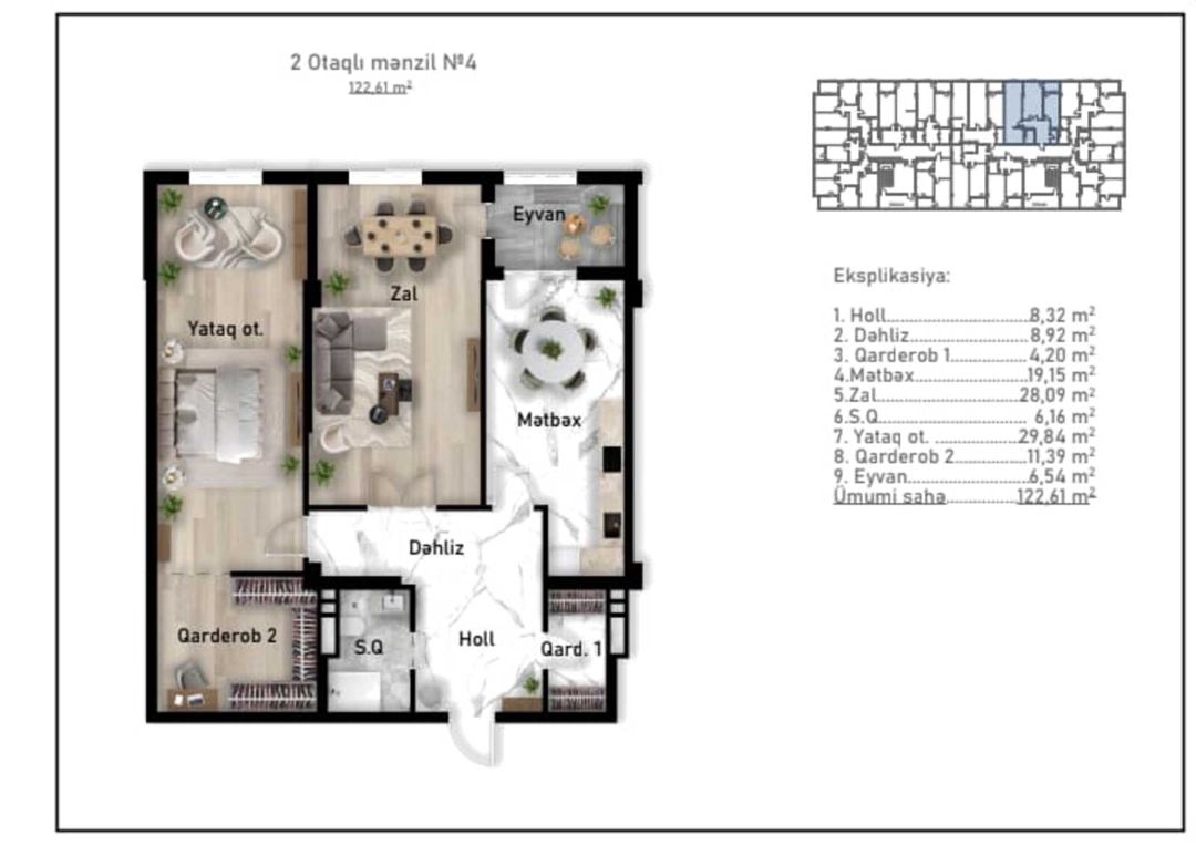 Satılır 2 otaqlı yeni tikili 122 m² — Mənzil, Bakı (9)