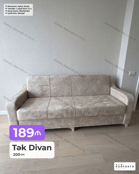Tək divan – 200 sm - Mexanizm: açılan, bazalı (yataq və əşya saxlama — Bakı