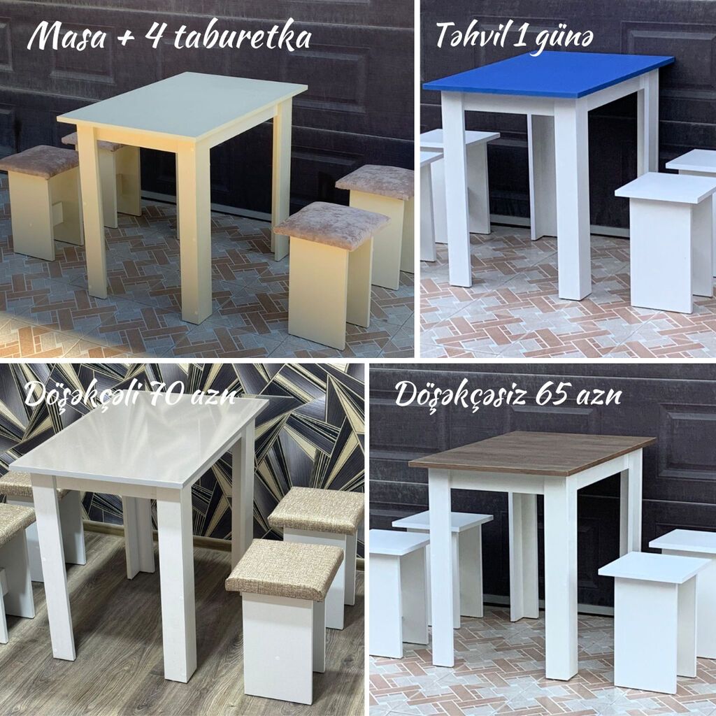 Masa + 4 taburetka dəsti - Yeni və sifarişlə hazırlanır - Rəng seçimi — Masalar və stullar, Bakı (5)
