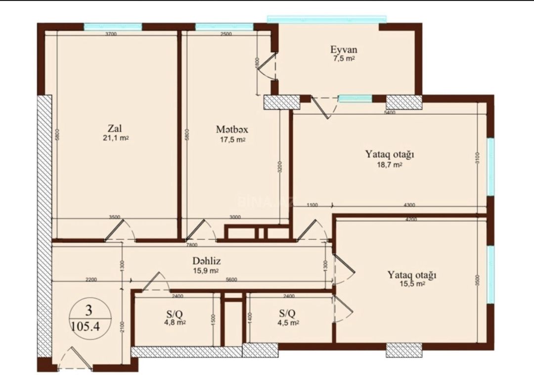 Satılır 3 otaqlı yeni tikili 105.5 m² — Mənzil, Bakı (4)