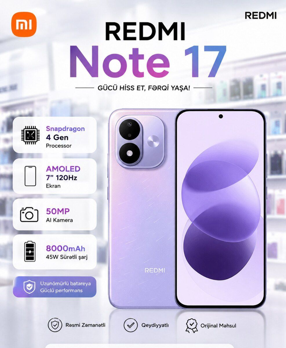 Xiaomi Redmi Note 17 4G Celestial Purple 256GB/6GB — Smartfonlar, Bakı (2)