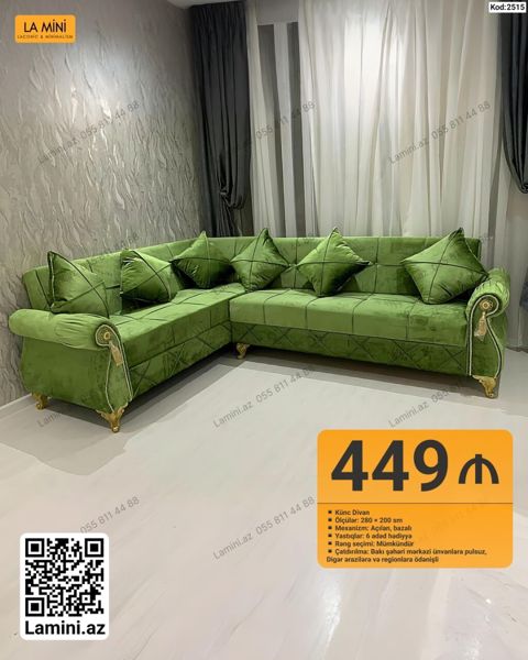 Künc divan – Kod: 2515 - Ölçülər: 280 x 200 sm - Mexanizm: Açılan — Bakı