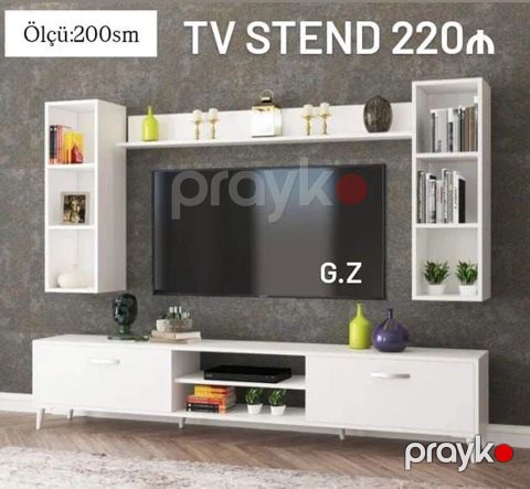 TV stend dəsti – ağ rəngdə, müasir minimal dizayn. Ölçü: 200 sm — Bakı